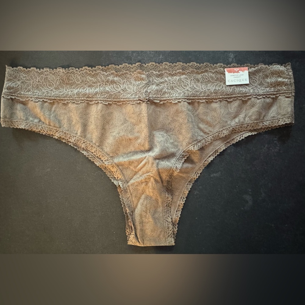 Cacique Lane Bryant Plus Size 18/20 Brown Stretch Lace Cheeky Panties